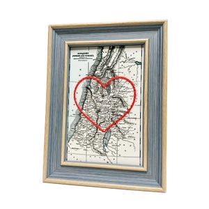 Carte coeur d'Israël | Cadeau de carte personnalisée | Cadeau d'anniversaire personnalisé | Cadeau Saint Valentin | Carte vintage d'Israël, coeur brodé à la main
