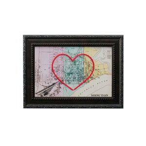 Carte du cœur de Moncton | Art de broderie personnalisé d’histoire d’amour | Cadeau d’anniversaire pour les | Cadeau de fiançailles pour | Cadeau personnalisé de graduation