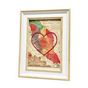 Carte cardiaque de la Malaisie | Cadeau de carte personnalisée | Cadeau d'anniversaire personnalisé | Cadeau Saint Valentin | Carte vintage de la Malaisie, coeur brodé à la main