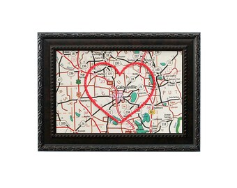 Gainesville Heart Map | Custom Embroidery Art | Personalized Anniversary Gift for Him | Engagement Gift For Her | Wedding Gift