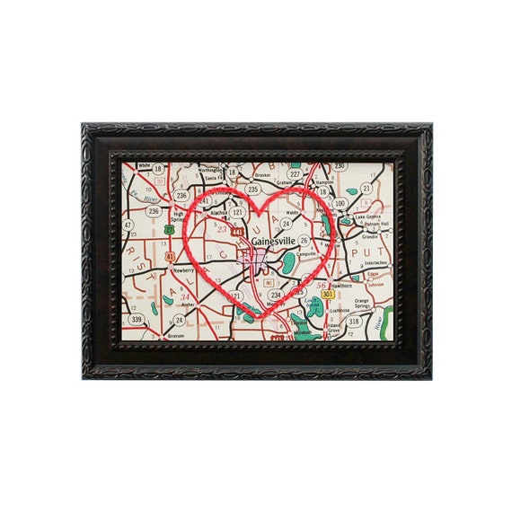 Gainesville Heart Map Custom Embroidery Art Personalized Etsy