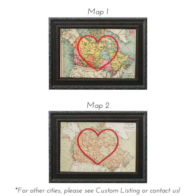 Canada Heart Map Custom Embroidery Art Personalized Anniversary Engagement Gift For Her Hand Embroidered Wedding Gift image 3
