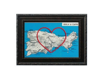 Capri Heart Map | Custom Embroidery Art | Personalized Anniversary | Engagement Gift For Her | Hand Embroidered Wedding Gift