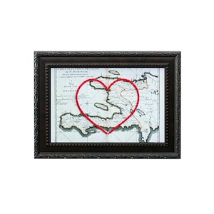 Carte du coeur d'Haïti | Art de broderie personnalisé | Cadeau d'anniversaire personnalisé pour lui | Cadeau de fiançailles pour elle | Cadeau de mariage