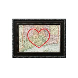 Carte du coeur du Connecticut | Art de broderie personnalisé | Anniversaire personnalisé | Cadeau de fiançailles pour elle | Cadeau de mariage brodé à la main