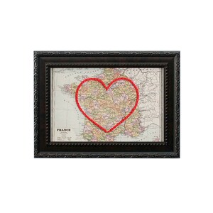 Carte coeur de France | Art de broderie personnalisé | Cadeau d'anniversaire personnalisé pour lui | Cadeau de fiançailles pour elle | Cadeau de mariage