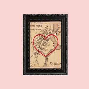 Carte coeur de Pakenham, art mural encadré, cadeau d'anniversaire personnalisé, cadeau de fiançailles personnalisé pour elle, cadeau de Saint-Valentin pour lui