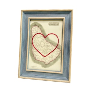 Carte coeur de la Barbade | Cadeau de carte personnalisée | Cadeau d'anniversaire personnalisé | Cadeau Saint Valentin | Carte vintage de la Barbade, coeur brodé à la main
