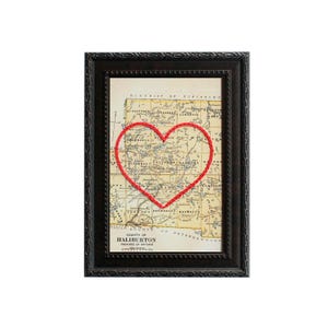 Carte du coeur d'Haliburton | Cadeau de carte personnalisée | Cadeau d'anniversaire pour lui | Cadeau de mariage | Impression de carte vintage de Haliburton avec coeur brodé à la main