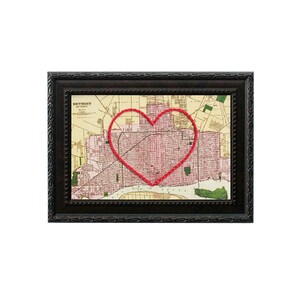 Carte du coeur de Détroit | Art de broderie personnalisé | Anniversaire personnalisé | Cadeau de fiançailles pour elle | Cadeau de mariage brodé à la main
