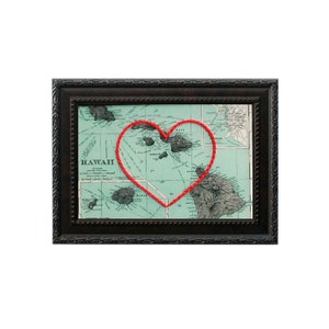Hawaii Heart Map | | d’art de broderie personnalisée Cadeau d’anniversaire personnalisé pour lui | Cadeau de fiançailles pour son | Cadeau de mariage