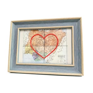 Carte cardiaque du Nigéria | Cadeau de carte personnalisée | Cadeau d'anniversaire personnalisé | Cadeau Saint Valentin | Carte vintage du Nigéria, coeur brodé à la main
