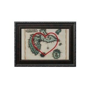 Carte coeur de la Guadeloupe | Art de broderie personnalisé | Cadeau d'anniversaire personnalisé pour lui | Cadeau de fiançailles pour elle | Cadeau de mariage