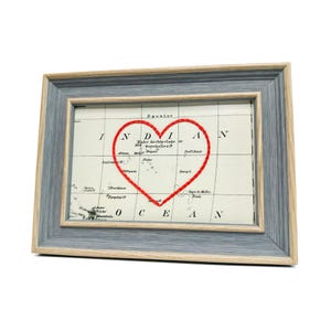 Carte coeur des Seychelles | Cadeau de carte personnalisée | Cadeau d'anniversaire pour lui | Cadeau de mariage | Impression de carte vintage des Seychelles avec coeur brodé à la main