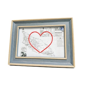 Carte du coeur d'Aruba | Cadeau de carte personnalisée | Cadeau d'anniversaire pour lui | Cadeau de mariage encadré | Impression de carte vintage d'Aruba avec coeur brodé à la main