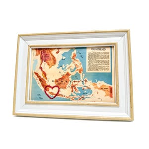 Indonesien Herzkarte | Benutzerdefinierte Karte Geschenk | Personalisierte Jubiläumskunst | Valentinstag Geschenk | Vintage Karte von Indonesien Handgesticktes Herz