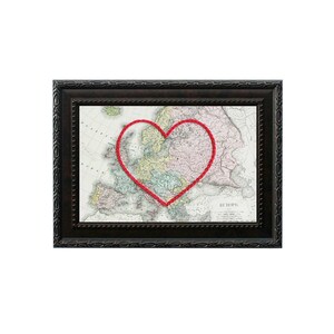 Carte du coeur de l'Europe | Art de broderie personnalisé | Cadeau d'anniversaire personnalisé pour lui | Cadeau de fiançailles pour elle | Cadeau de mariage