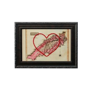 Carte du coeur de Tobago | Cadeau de carte personnalisée | Cadeau d'anniversaire personnalisé | Cadeau de Saint-Valentin | Carte vintage de Tobago, coeur brodé à la main