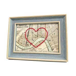 Carte du coeur de la Nouvelle-Orléans | Cadeau de carte personnalisée | Anniversaire personnalisé | Cadeau Saint Valentin | Carte vintage de la Nouvelle-Orléans brodée à la main