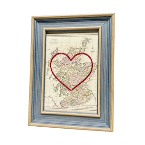 Carte coeur de l'Ecosse | Cadeau de carte personnalisée | Cadeau d'anniversaire personnalisé | Cadeau Saint Valentin | Carte vintage de l'Ecosse brodée à la main