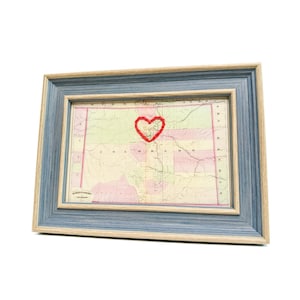 Colorado Heart Map | Custom Map Gift | Personalized Anniversary Gift | Valentines Day Gift | Vintage Map of Colorado Hand-Embroidered Heart