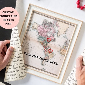 Kundenspezifische Verbindungsherz-Karte | Gestickte Fernwandkunst | Benutzerdefinierte Verlobungsgeschenk | Geschenk für Sie | Valentinstag Geschenk