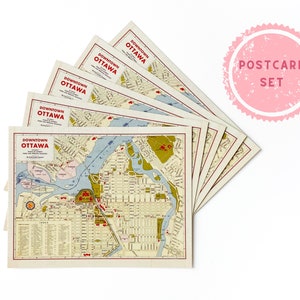 Ensemble de cartes postales : la carte d'Ottawa | Lot de 5 cartes postales | courrier postal | papier à lettres vintage carte d'Ottawa | Courrier interurbain | Carte de voeux