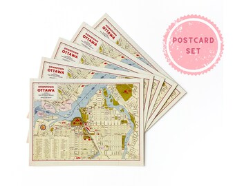 Ottawa Map Postcard Set | Set of 5 Postcards | Snail Mail | Vintage Ottawa Map Stationery | Long Distance Mail | Greeting Card