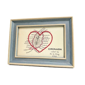 Carte coeur de la Grenade | Cadeau de carte personnalisée | Cadeau d'anniversaire personnalisé | Cadeau Saint Valentin | Carte vintage de la Grenade, coeur brodé à la main