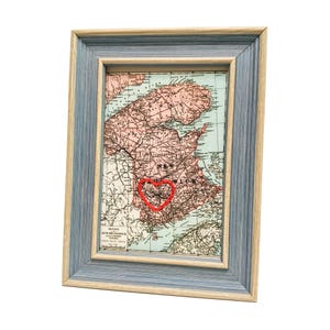 Carte du coeur de Fredericton | Cadeau de carte personnalisée | Cadeau d'anniversaire encadré | Cadeau Saint Valentin | Carte vintage de Fredericton, coeur brodé à la main