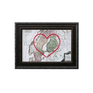 Carte cardiaque de la Suède | Art de broderie de carte personnalisée | Cadeau d'anniversaire pour couple | Cadeau de fiançailles pour elle | Cadeau de mariage personnalisé