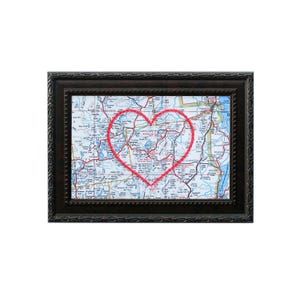 Carte du coeur de Lake Placid | Cadeau de carte personnalisée | Anniversaire personnalisé | Cadeau Saint Valentin | Carte vintage de Lake Placid, coeur brodé à la main