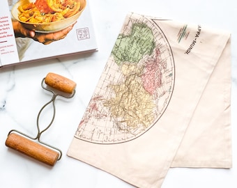 Vintage World Map Tea Towel | Vintage Map Decor | Wanderlust Gift | Map Gift for Her | 2nd Anniversary Gift | Kitchen Decor Gift