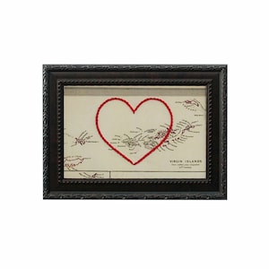 Mapa do coração das Ilhas Virgens | Arte de bordado de mapa personalizado | Presente de aniversário para casal | Presente de noivado para ela | Presente de formatura personalizado