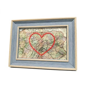 Carte coeur de Pennsylvanie | Cadeau de carte personnalisée | Cadeau d'anniversaire personnalisé | Cadeau de mariage | Carte vintage de la Pennsylvanie avec coeur brodé