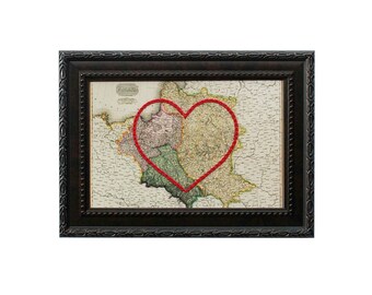 Poland Heart Map | Personalized Map Embroidery Art | Anniversary Gift for Couple | Engagement Gift For Her | Custom Wedding Gift