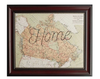 Home Canada Map | Vintage Canada Map Print | Embroidery Gift for Canadian | Map Wall Art | Canada Love Wall Decor | Living Room Decor