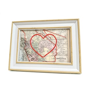 Bolivien Herzkarte | Benutzerdefinierte Karte Geschenk | Personalisiertes Jubiläumsgeschenk für Ihn | Hochzeitsgeschenk | Vintage Landkarte von Bolivien Gesticktes Herz