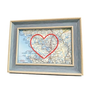 Muskoka Lakes Herzkarte | Benutzerdefinierte Karte Geschenk | Geschenk für Ihn | Hochzeitsgeschenk | Vintage Landkarte Print von Muskoka mit handgesticktem Herz