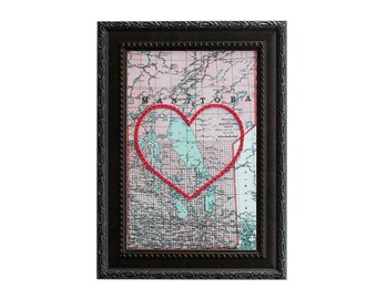 Manitoba Heart Map | Personalized Map Embroidery Art | Anniversary Gift for Couple | Engagement Gift For Her | Custom Wedding Gift