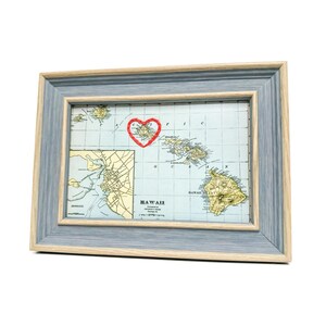 Carte du coeur d'Oahu | Cadeau de carte personnalisée | Cadeau d'anniversaire personnalisé | Cadeau Saint Valentin | Carte vintage d'Oahu, Hawaii, coeur brodé à la main