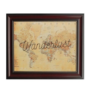Carte du monde de l'envie de voyager | impression de carte du monde vintage | Cadeau de broderie pour voyageur | Art mural de voyage | Signe Wanderlust | Décoration de salon