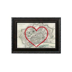 Carte cardiaque de Francfort | Art de broderie personnalisé | Cadeau d'anniversaire personnalisé pour lui | Cadeau de fiançailles pour elle | Cadeau de mariage
