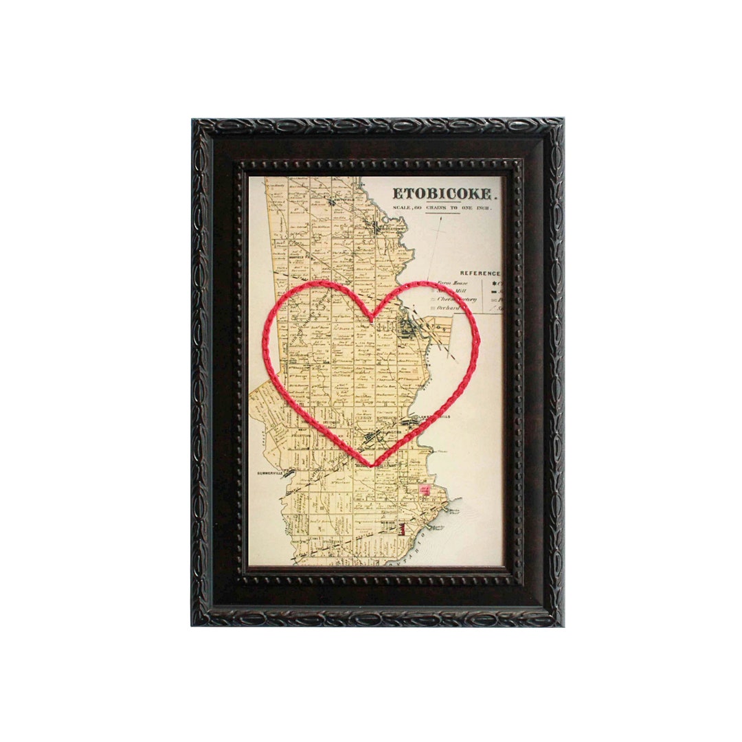 Etobicoke Heart Map Custom Embroidery Art Personalized Etsy