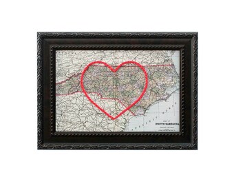 North Carolina Heart Map | Personalized Map Embroidery Art | Anniversary Gift for Couple | Engagement Gift For Her | Custom Graduation Gift