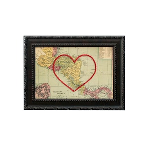 Mittelamerika Herzkarte | Benutzerdefinierte Stickerei Kunst | Personalisierte Jubiläum | Verlobung Geschenk für sie | Handgesticktes Hochzeitsgeschenk