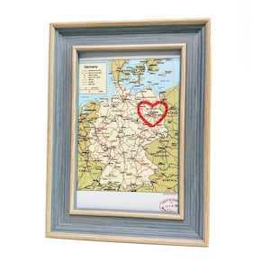 Carte du coeur de Berlin | Cadeau de carte personnalisée | Allemagne cadeau d'anniversaire | Cadeau de mariage encadré | Impression vintage de carte de Berlin avec coeur brodé à la main