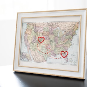 Verbindungs Herzen USA Karte | Personalisierte Fern Map Art 8x10 | Benutzerdefinierte Verlobungsgeschenk | Geschenk für Sie | Hochzeitsgeschenk