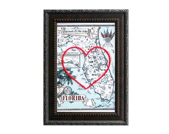 Florida Heart Map | Custom Embroidery Art | Personalized Anniversary Gift for Him | Engagement Gift For Her | Wedding Gift