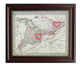 Connecting Hearts Ontario Map | Personalized Long Distance Map 8x10 | Custom Engagement Gift | Anniversary Gift for Her | Wedding Gift